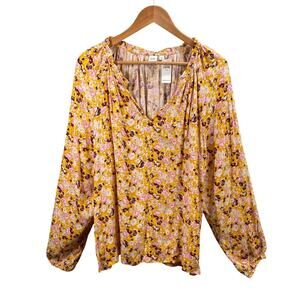 GAP Top Womens XXL Floral Long Sleeve Puff Sleeve Peasant Cottage Boho‎